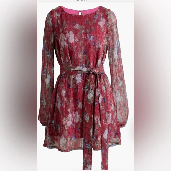 Dress The Population Kirsi Metallic Floral Long Sleeve Minidress NWT - Picture 3 of 5